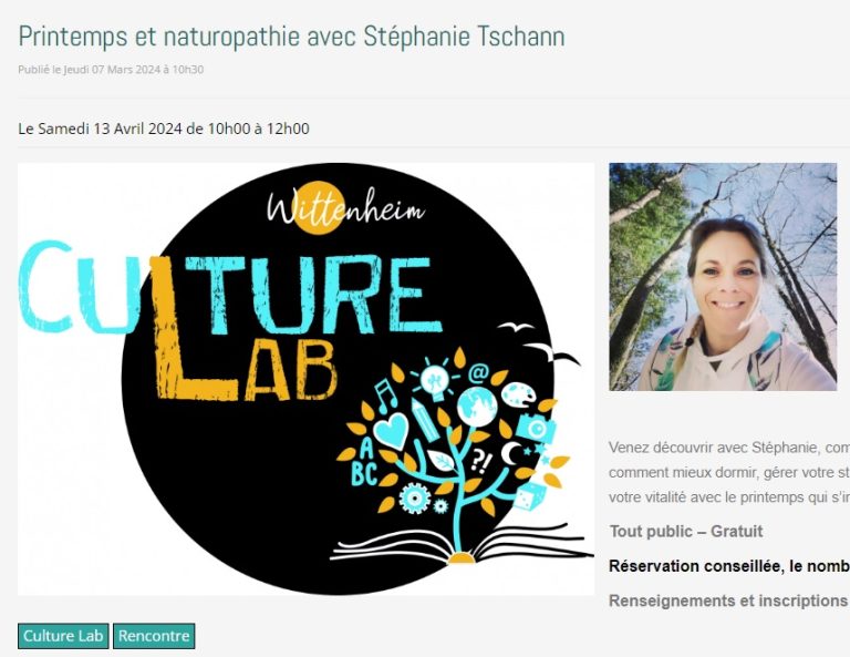 Rendez-vous samedi 13 avril, au Culture Lab à la Médiathèque de Wittenheim